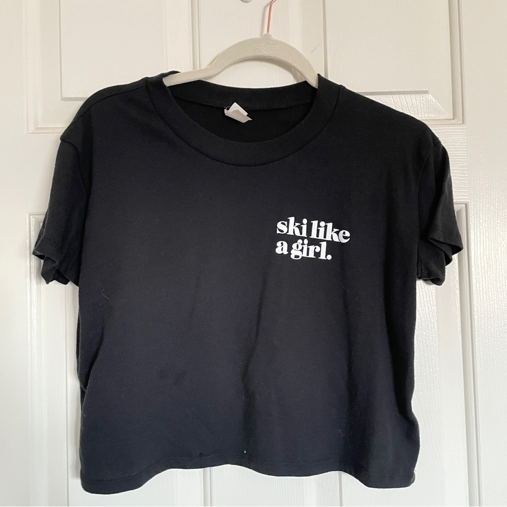 Black Crop Ski Like A Girl tee